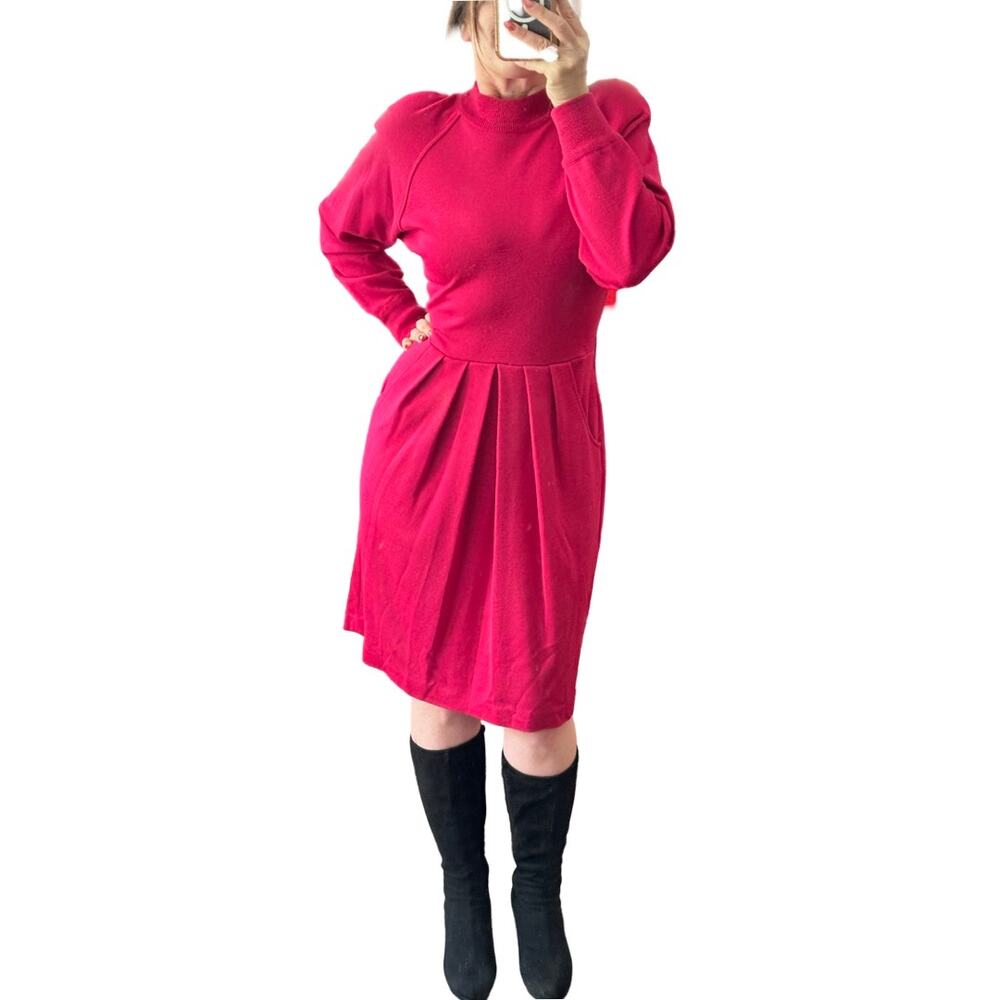 Vintage Liz Claiborne Pink Wool Blend Pleated Dress With Pockets